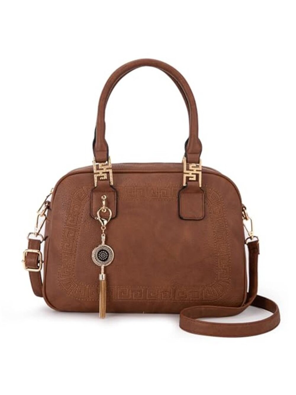 Brown Vegan Leather Crossbody Satchel Bag Tassel Small Purse Shoulder Strap
